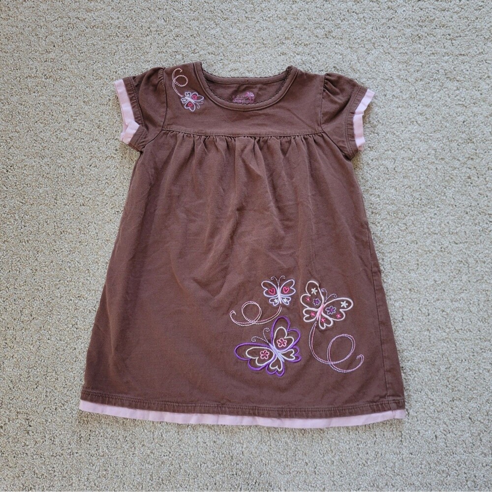 Retro Y2K Girls 3T Okie Dokie Brown Shirt Top Babydoll Embroidered Butterfly 90s